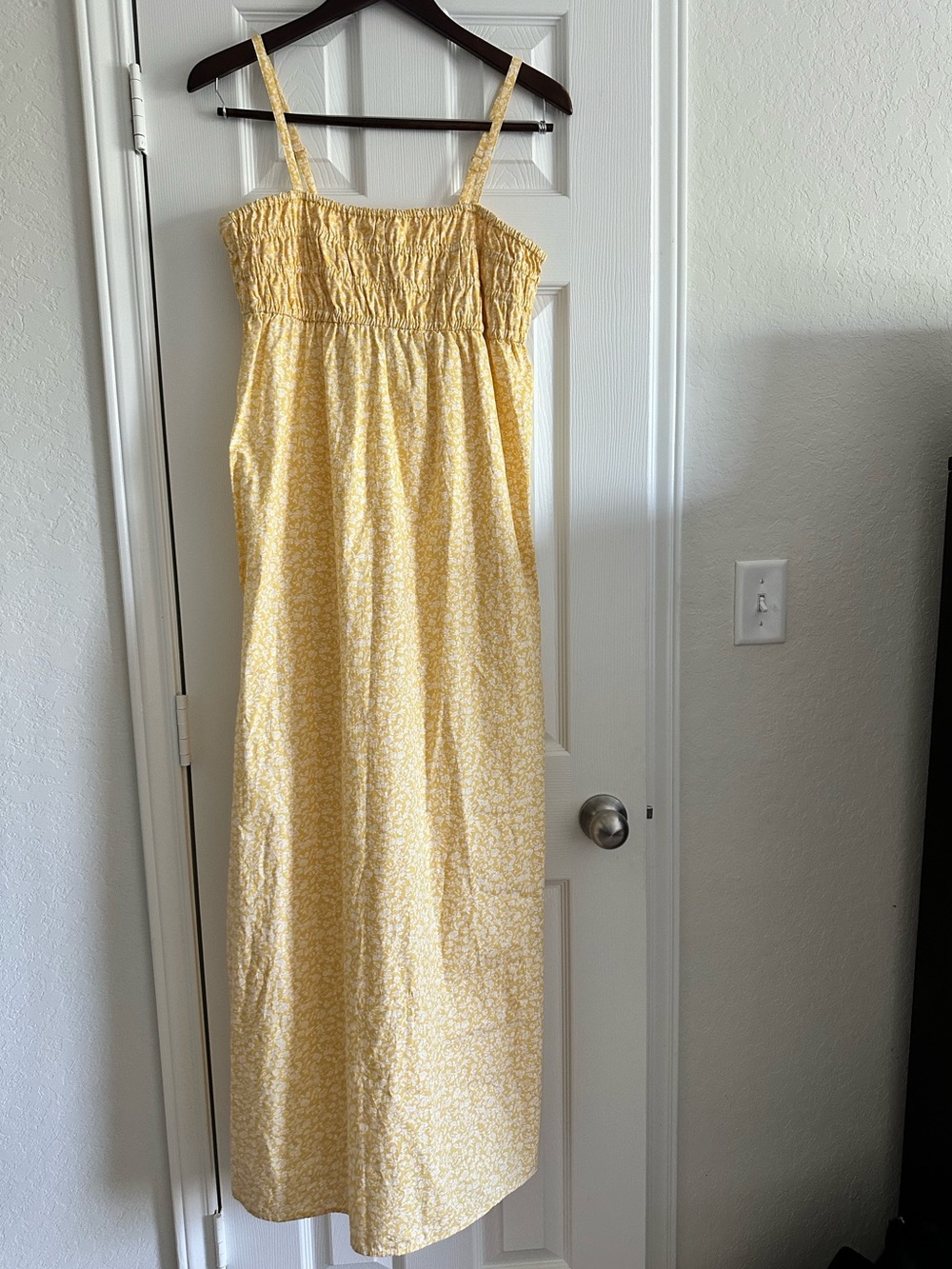 True Craft Women's Smocked Boho Yellow Floral Maxi Sundress, Cotton, Size Medium
